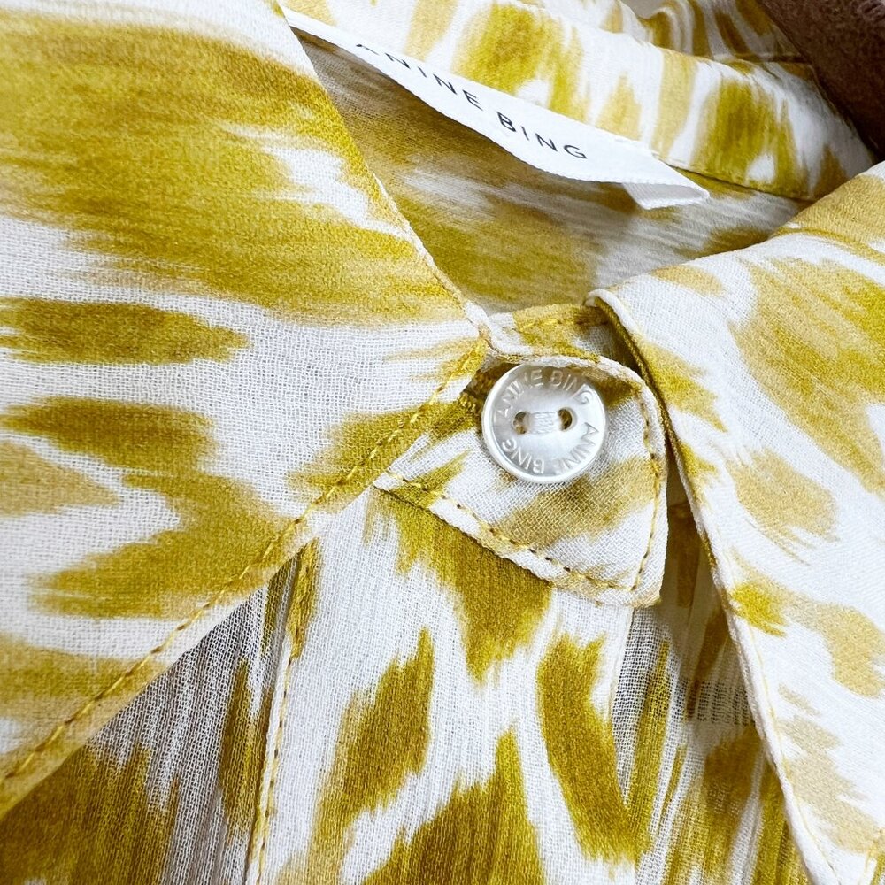 Anine Bing 100% Silk Caleb Shirt Leopard Animal Print Balloon Sleeve Oversized - Picture 12 of 16